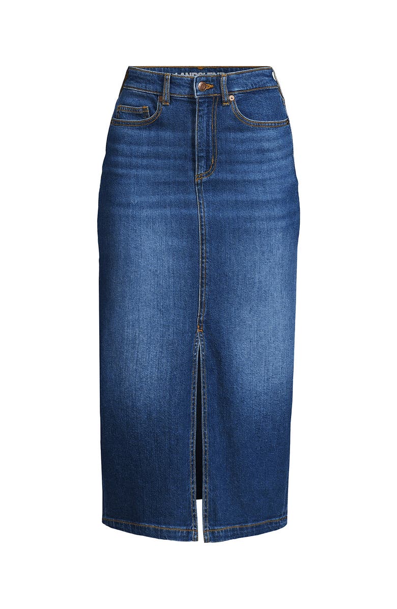 Lands' End Soft Denim Midi Column Skirt, Alternate, color, Indigo Tide Blue