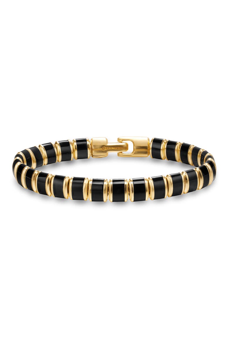 Men's Spiritual Beads Flat Bead Bracelet in 18K Yellow Gold with Lapis, 8mm, Main, color, GOLD