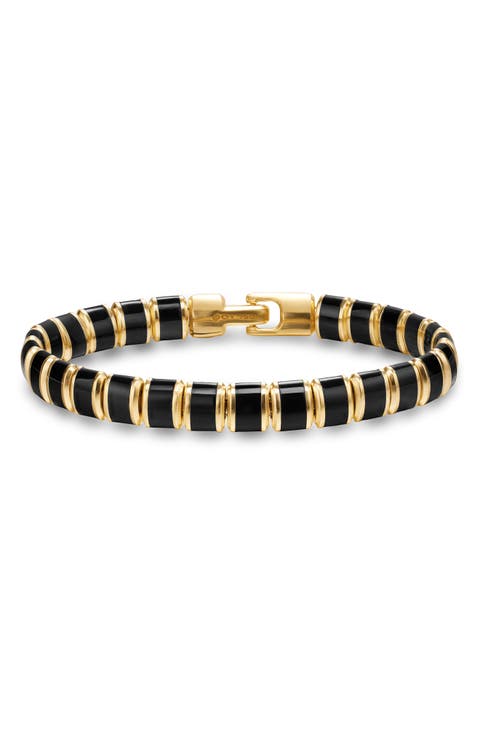 Men's Spiritual Beads Flat Bead Bracelet in 18K Yellow Gold with Lapis, 8mm