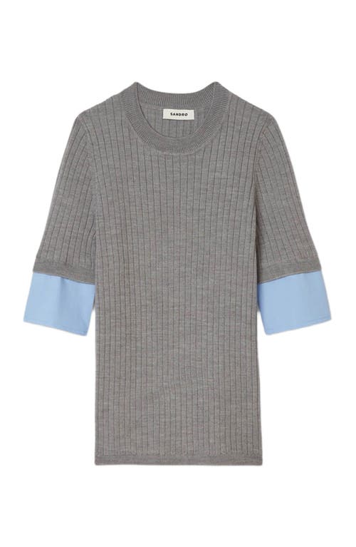 Sandro Sweater With Contrast Short Sleeves In Gray