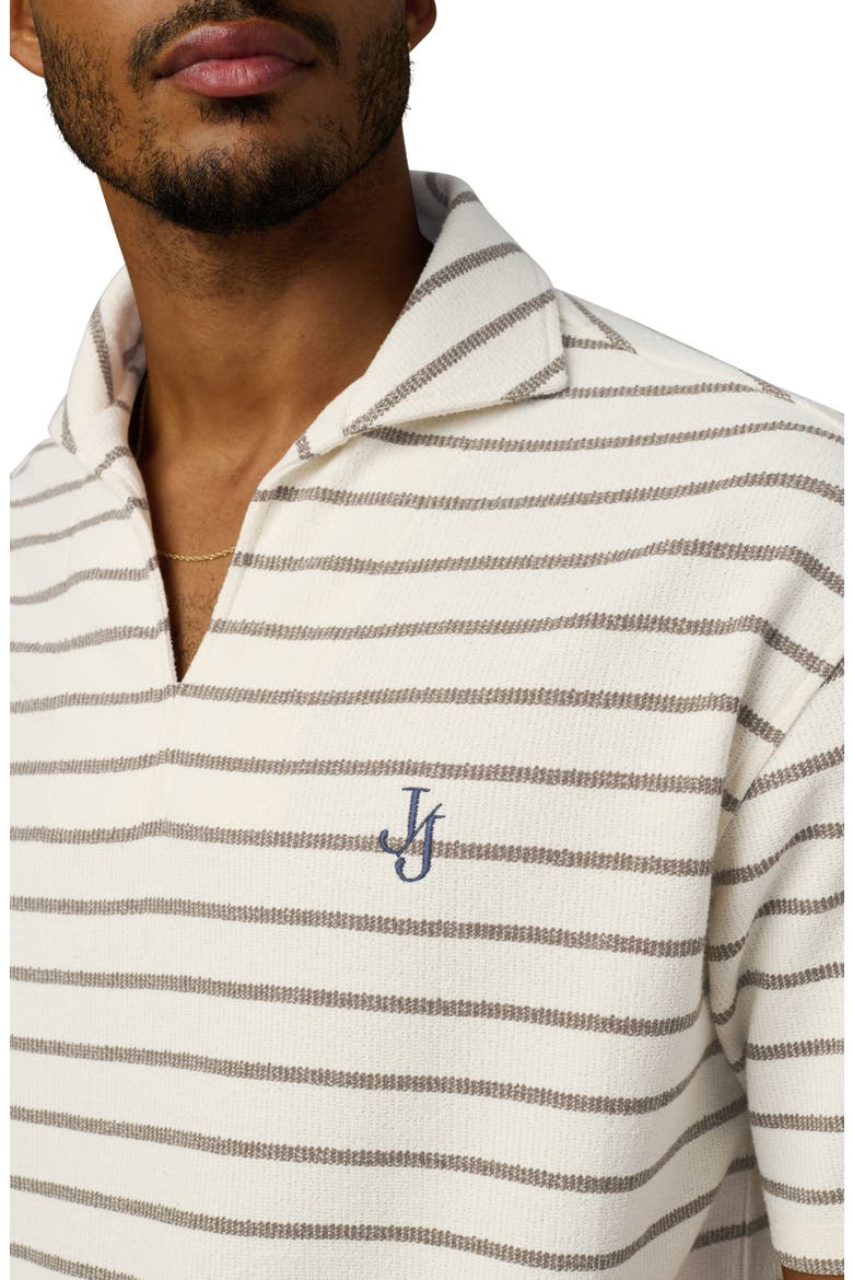 Mariner Stripe Textured Cotton Blend Johnny Collar Polo, Alternate, color, MOREL STRIPE