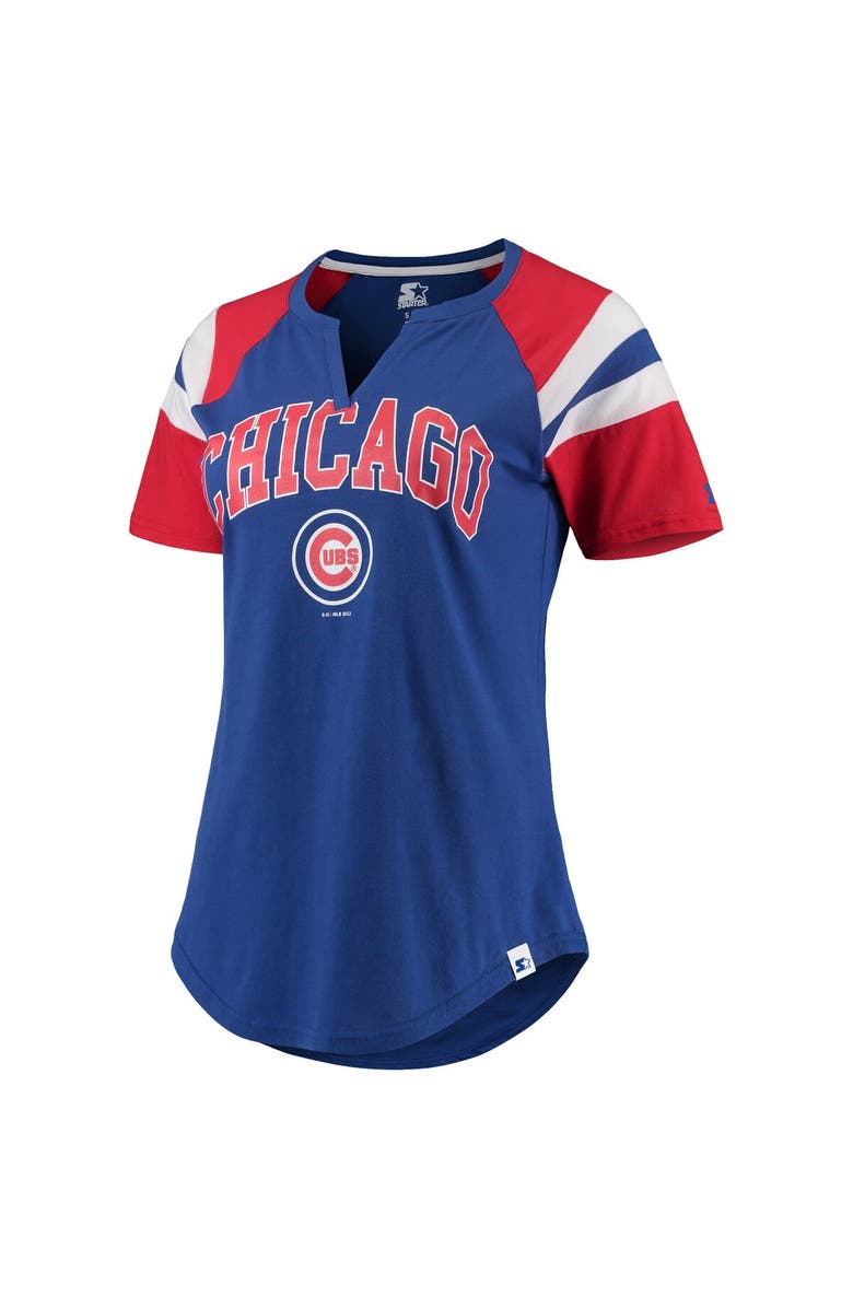 STARTER Women's Starter Royal/Red Chicago Cubs Game On Notch Neck Raglan T-Shirt, Alternate, color,