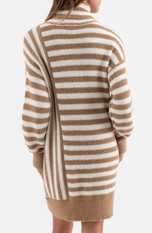 Blu Pepper Stripe Long Sleeve Turtleneck Sweater Dress In Brown