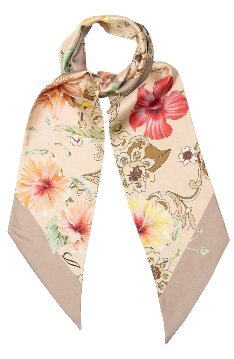 Elizabetta Hawaii Bloom - Skinny Silk Scarf for Women, Alternate, color, Vanilla