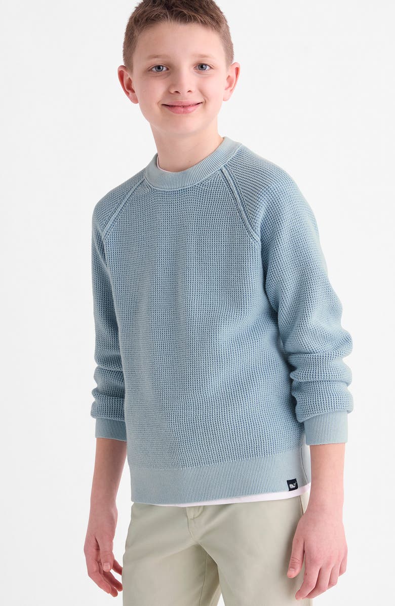 vineyard vines Kids' Raglan Sleeve Cotton Waffle Sweater, Alternate, color, Del Mar Blue