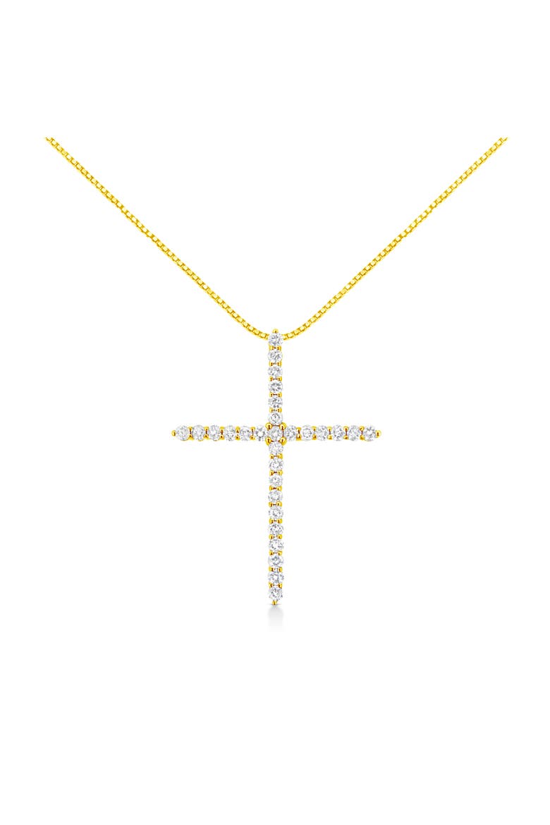 10K Yellow Gold Plated Silver 3.0 Cttw Diamond Cross 18" Pendant Necklace, Main, color, Yellow