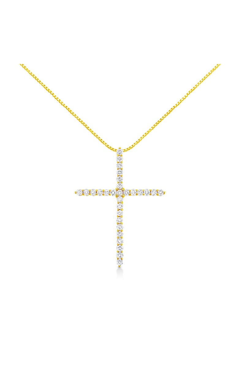 Haus of Brilliance 10K Yellow Gold Plated Silver 3.0 Cttw Diamond Cross 18" Pendant Necklace, Main, color, Yellow