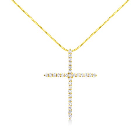10K Yellow Gold Plated Silver 3.0 Cttw Diamond Cross 18" Pendant Necklace
