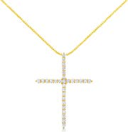 Haus of Brilliance 10K Yellow Gold Plated Silver 3.0 Cttw Diamond Cross 18" Pendant Necklace