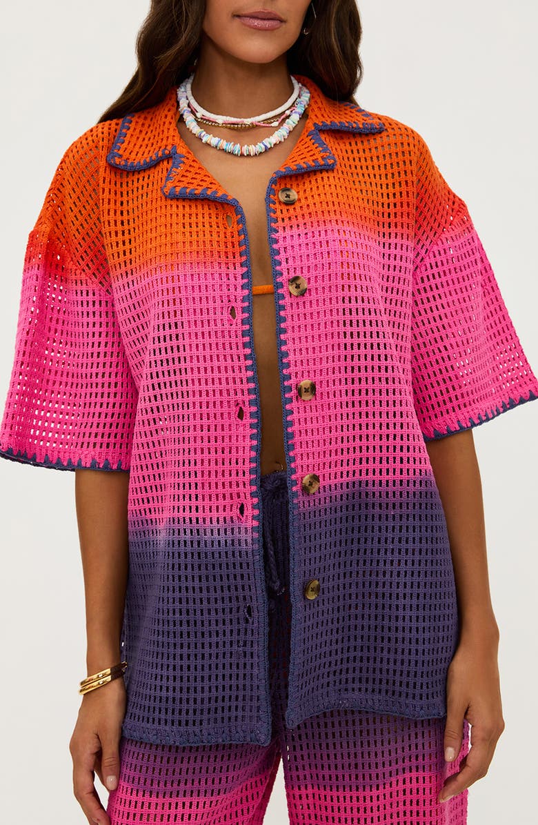 Beach Riot Ira Oversize Colorblock Semisheer Cotton Cover-Up Top, Alternate, color, Coral Bay Sunset