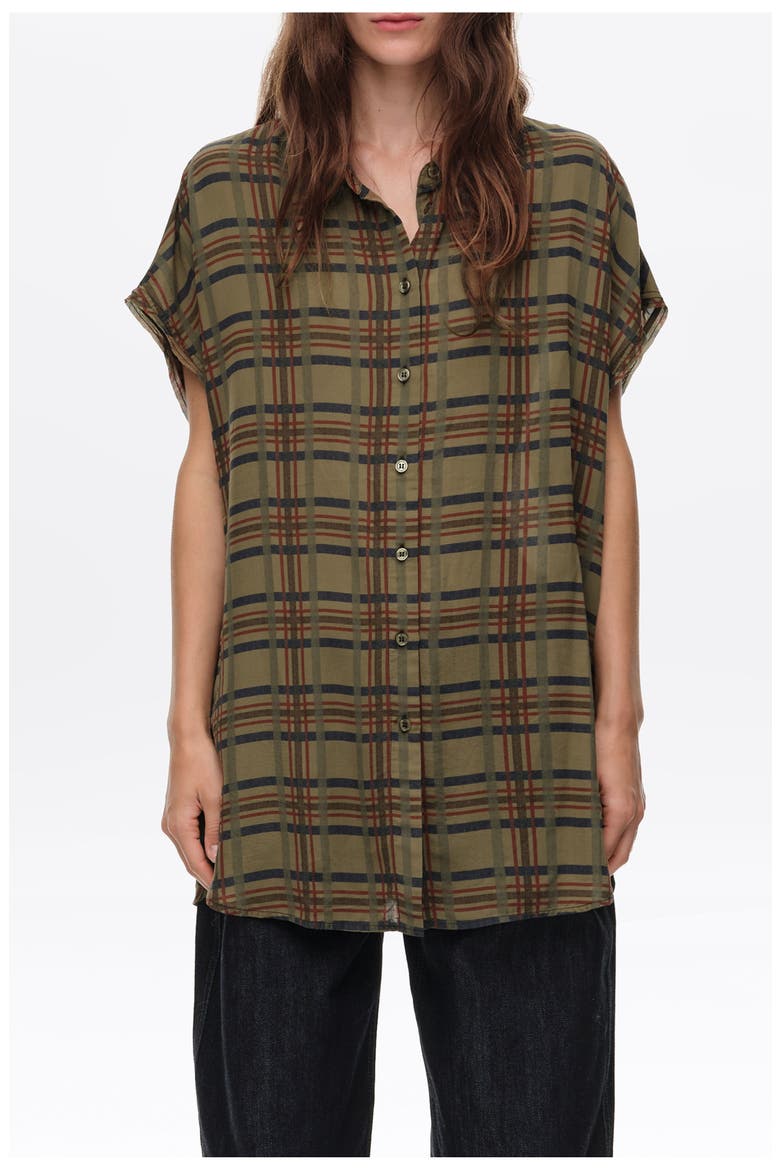 Checked Dropped-Shoulder Shirt, Main, color, KHAKI