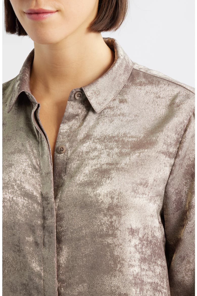 Hidden Placket Velvet Button-Up Blouse, Alternate, color, CHAMPAGNE FOIL