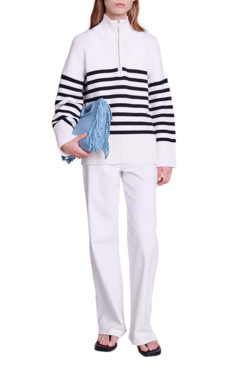 maje Marina Stripe Half Zip Sweater, Alternate, color,