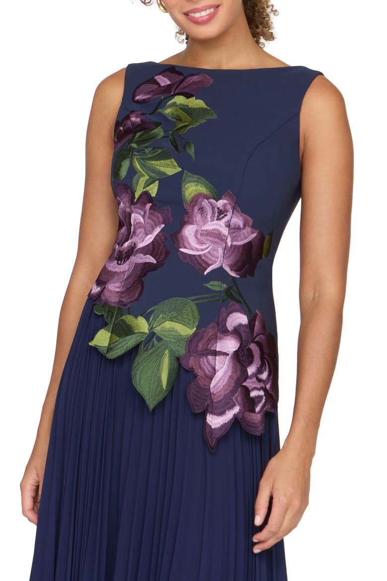 Jayla Appliqué Pleated Gown, Alternate, color, DARK TWILIGHT
