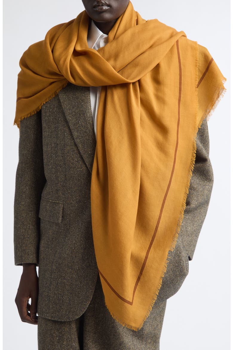 Grand Carre Cassandre Wool Scarf, Alternate, color, OCHRE/ DARK BROWN