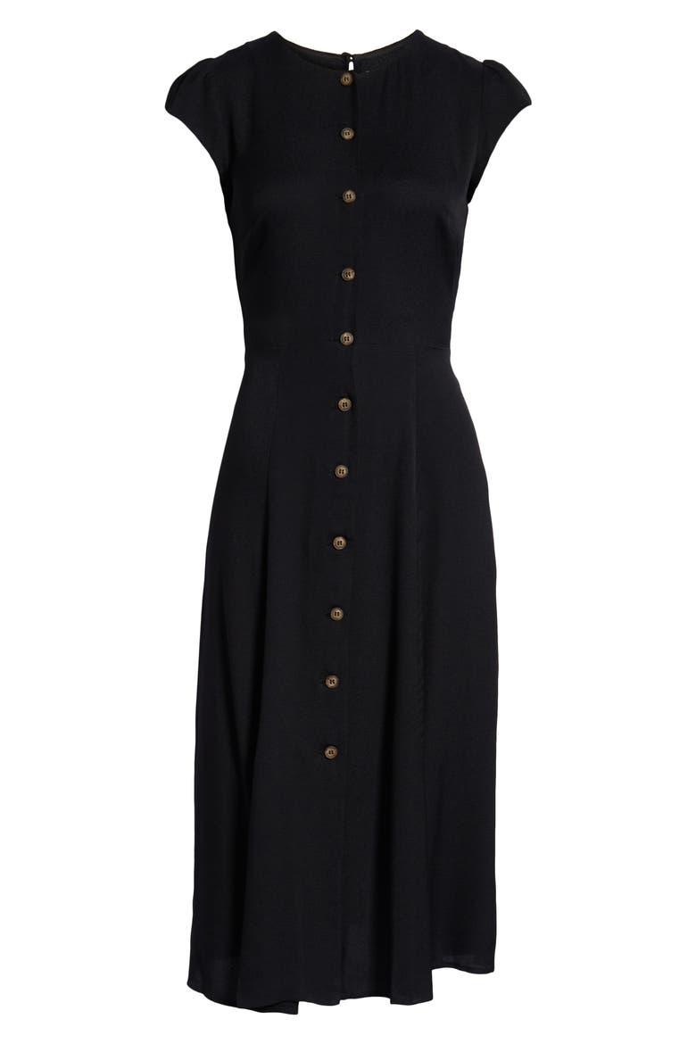 Fauna Front Button Midi Dress, Alternate, color, BLACK