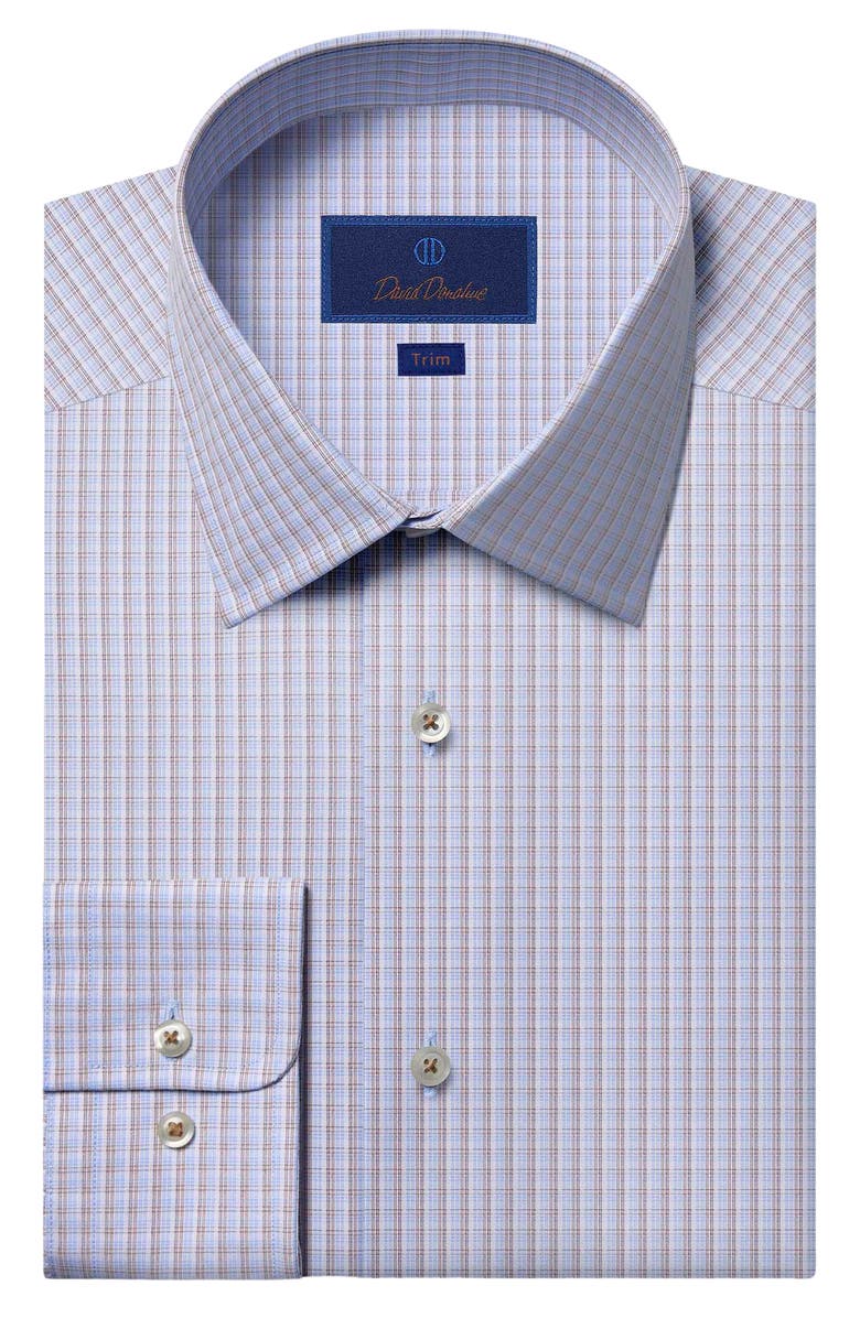 David Donahue Trim Fit Dobby Check Cotton Dress Shirt, Main, color, 