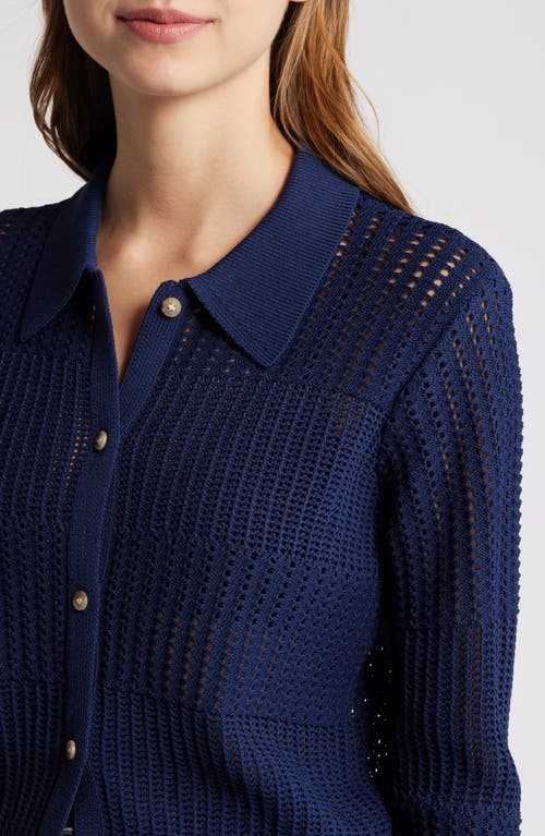 Frame Cropped Tape-yarn Cardigan In Navy
