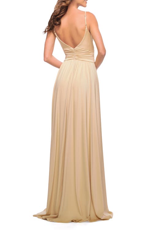 La Femme Elegant Criss-cross Ruched Bodice Jersey Dress In Burgundy