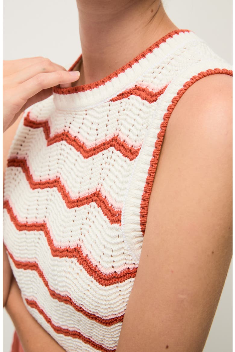 Jerrel Chevron Stripe Cotton Blend Sleeveless Sweater, Alternate, color, OFF WHITE PINK SHELL PERSIMMON