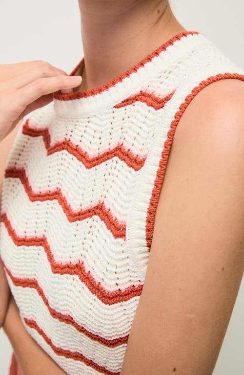 Shop Veronica Beard Jerrel Chevron Stripe Cotton Blend Sleeveless Sweater In Off White Pink Shell Persimmon