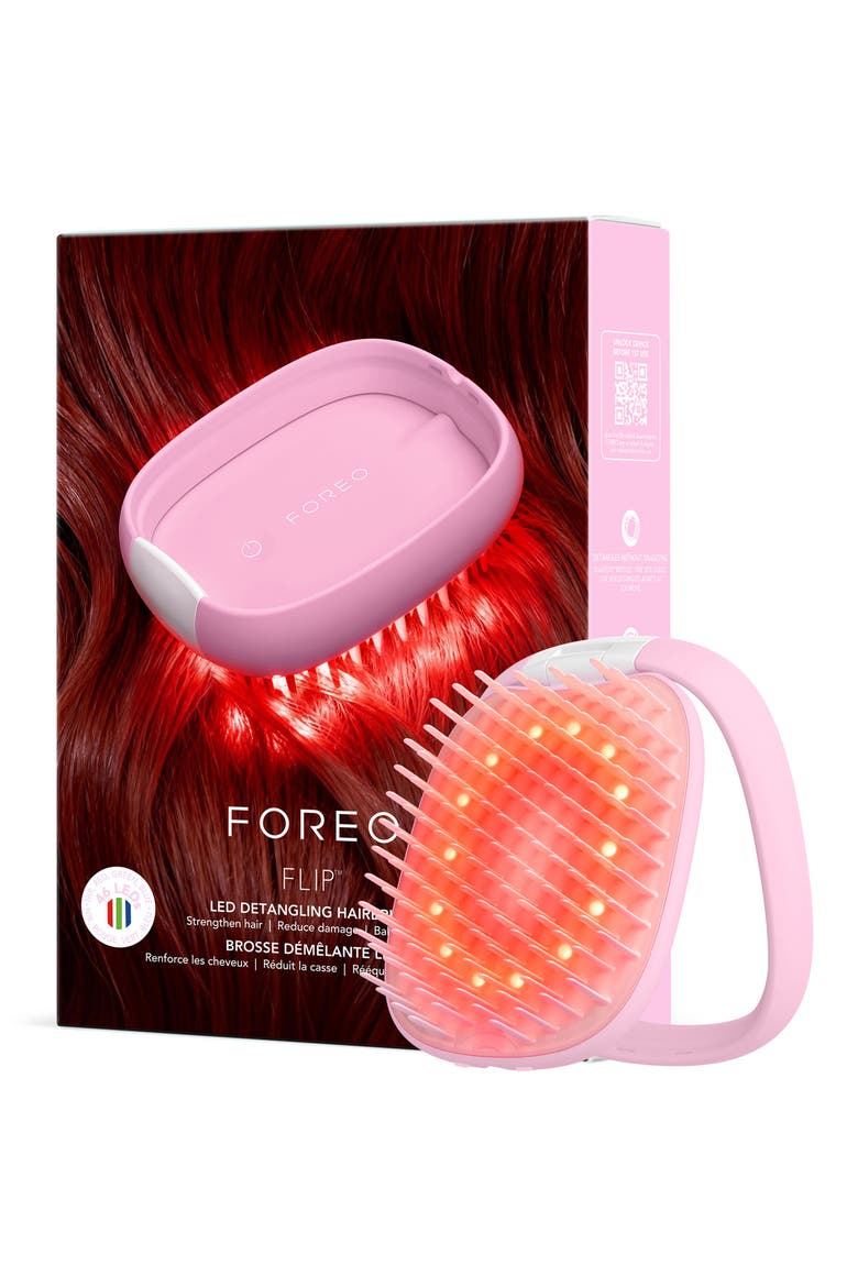 Flip LED Detangling Hairbrush, Main, color, PEARL PINK
