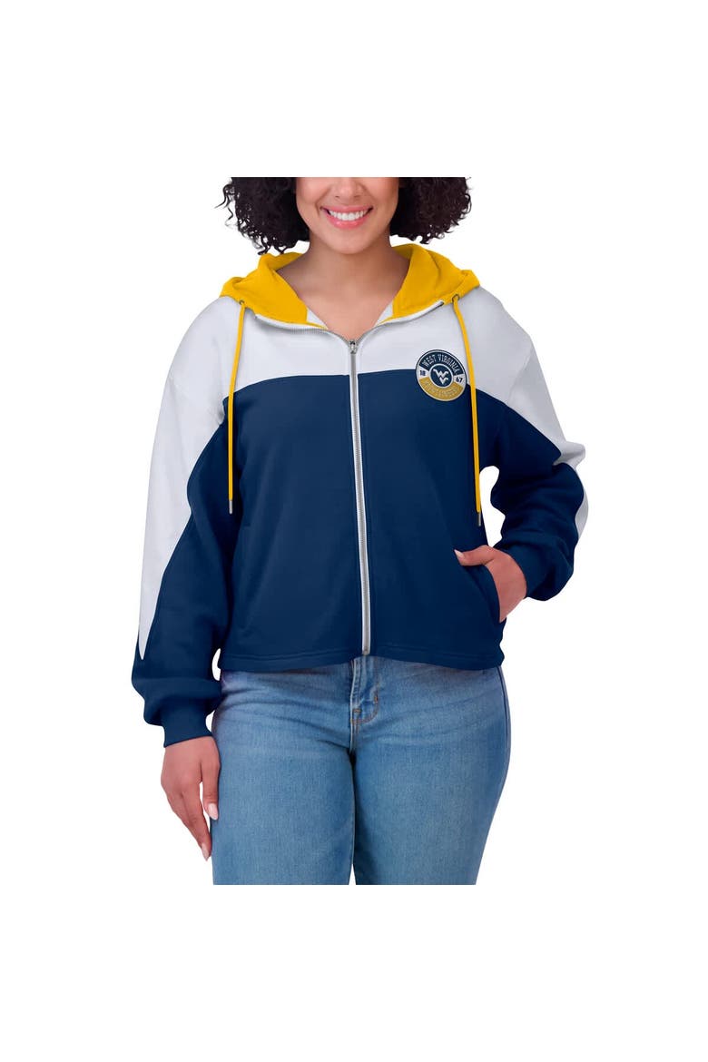 Women's WEAR by Erin Andrews Navy West Virginia Mountaineers Color-Block Full-Zip Hoodie, Alternate, color, Navy