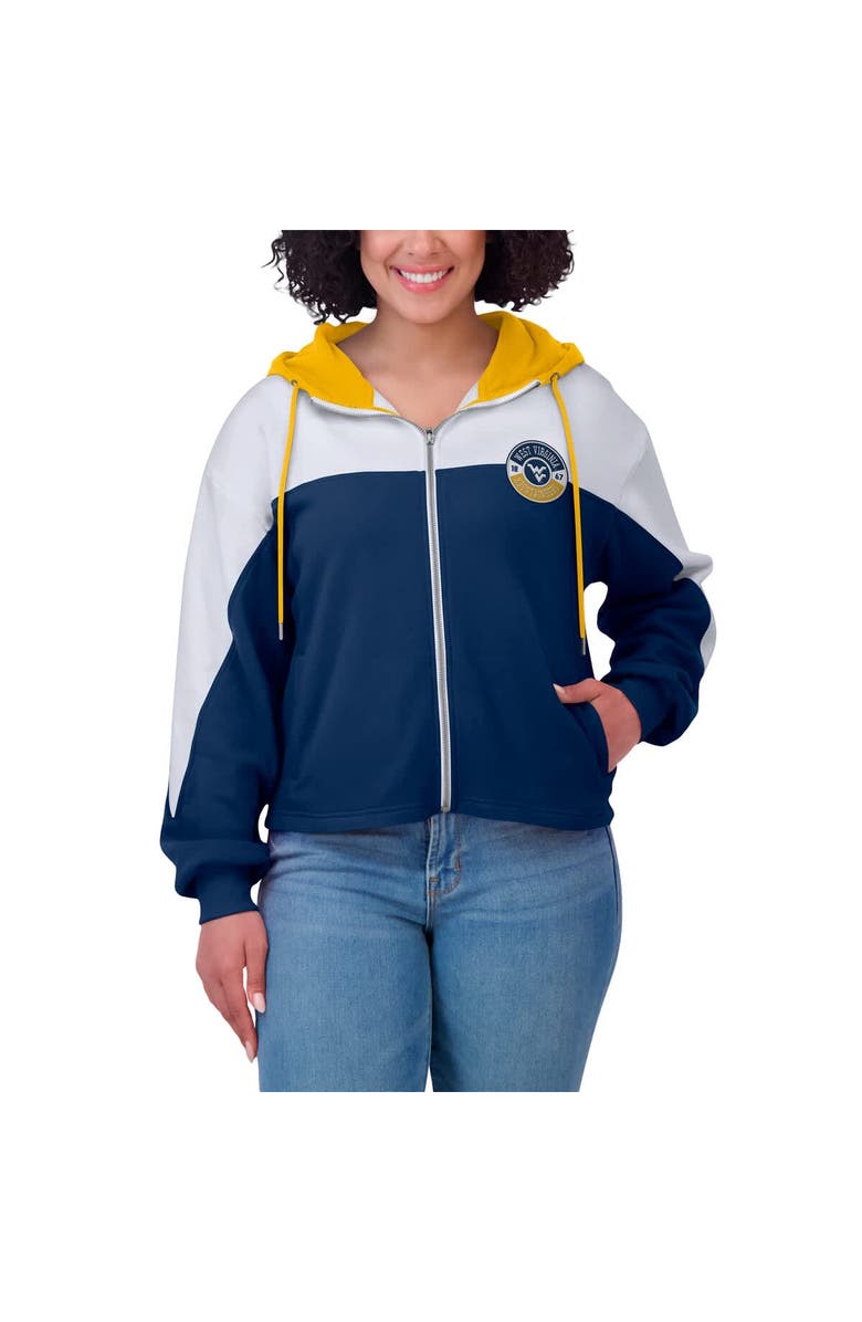 WEAR by Erin Andrews Women
s WEAR by Erin Andrews Navy West Virginia Mountaineers Color-Block Full-Zip Hoodie, Alternate, color, Navy