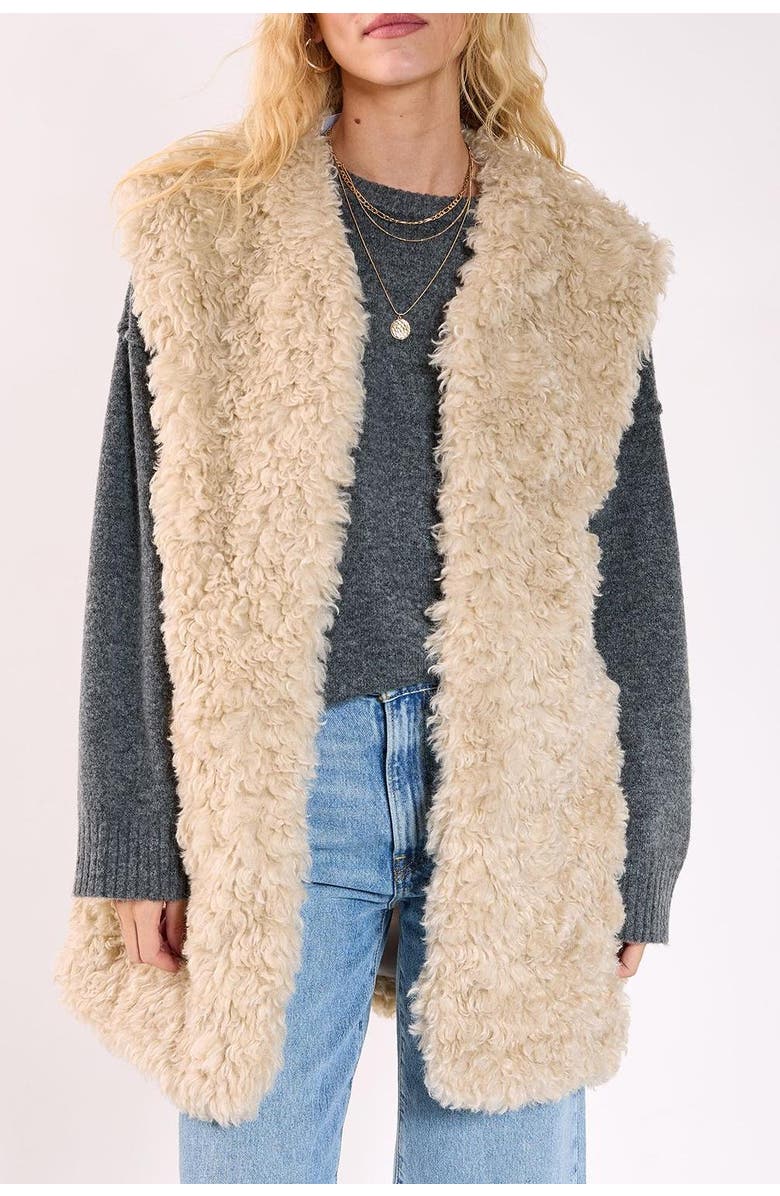 NASTY GAL Curly Faux Fur Borg Gilet, Alternate, color, Ecru