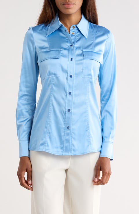 Toni Long Sleeve Snap Front Satin Shirt
