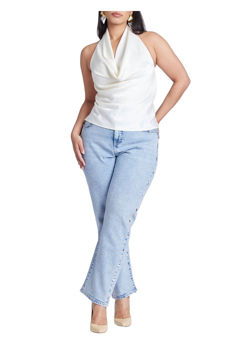 ELOQUII Straight Leg Jean With Studs, Main, color, Light Wash