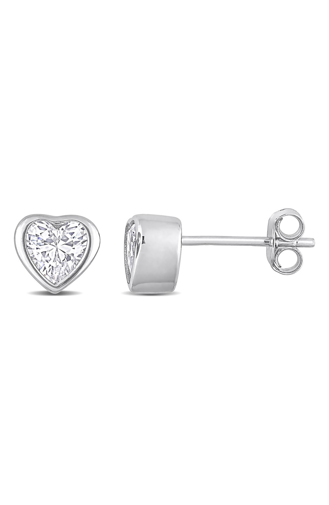 DELMAR Sterling Silver CZ Heart Stud Earrings