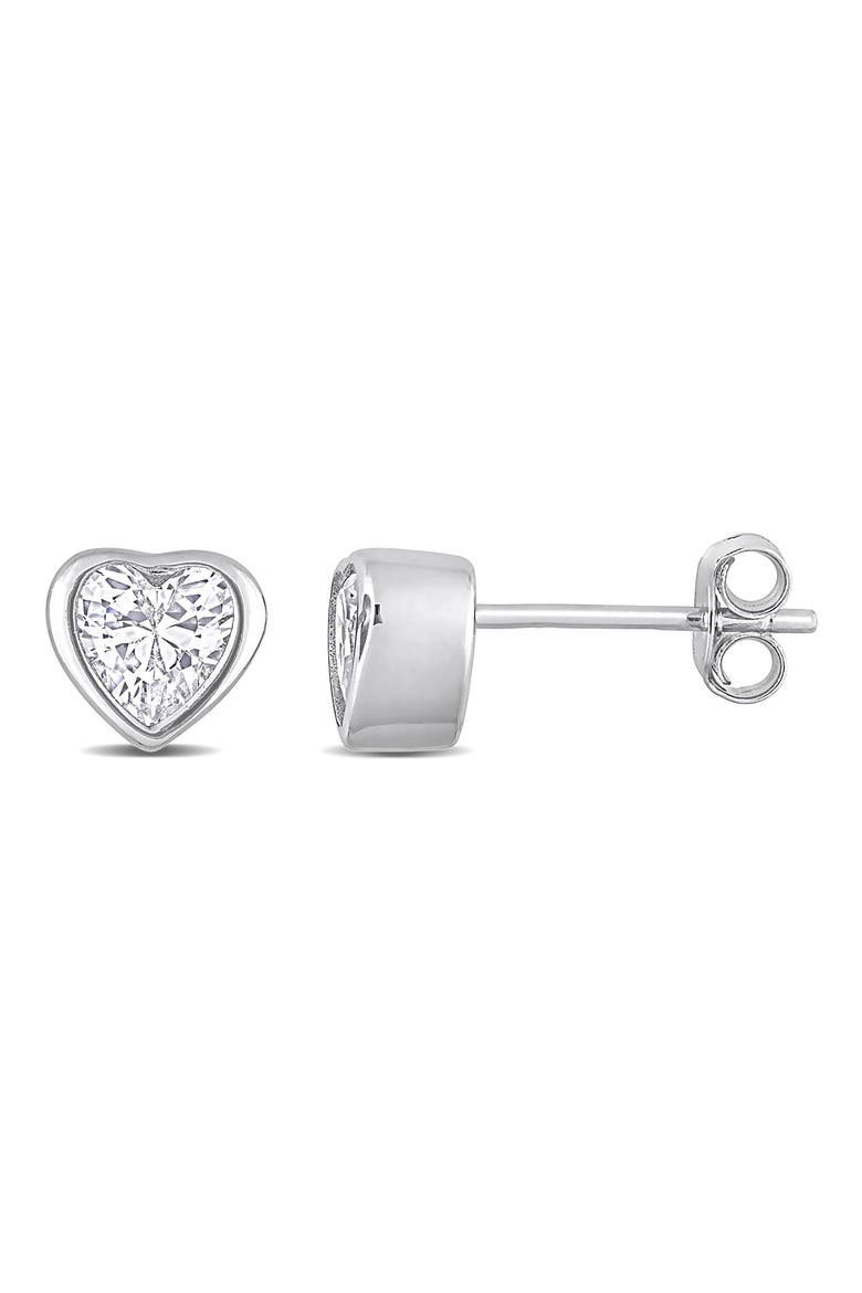 Sterling Silver CZ Heart Stud Earrings, Main, color, WHITE
