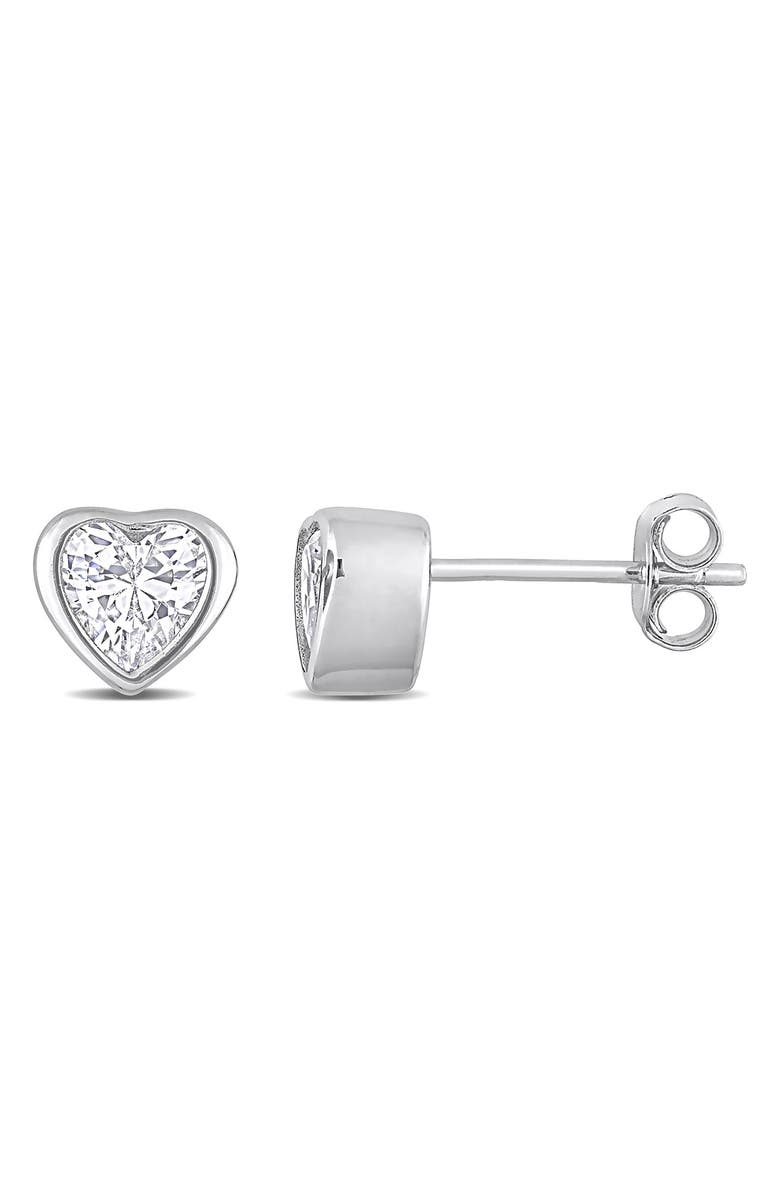 DELMAR Sterling Silver CZ Heart Stud Earrings, Main, color, White