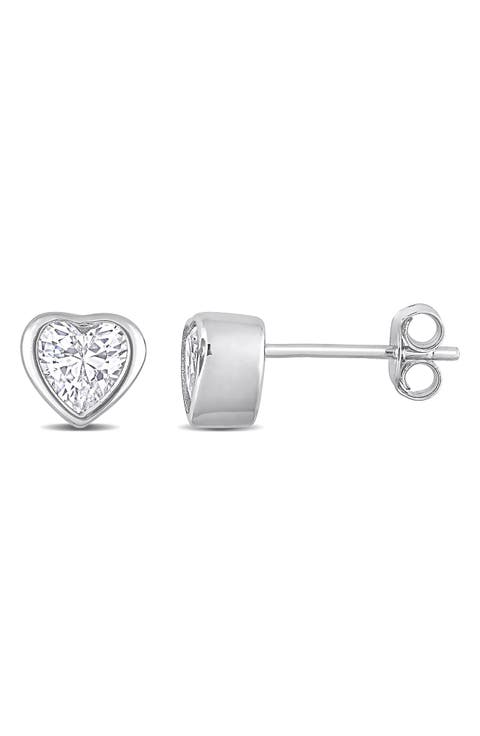 Sterling Silver CZ Heart Stud Earrings