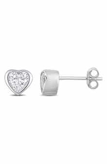 DELMAR Sterling Silver CZ Heart Stud Earrings
