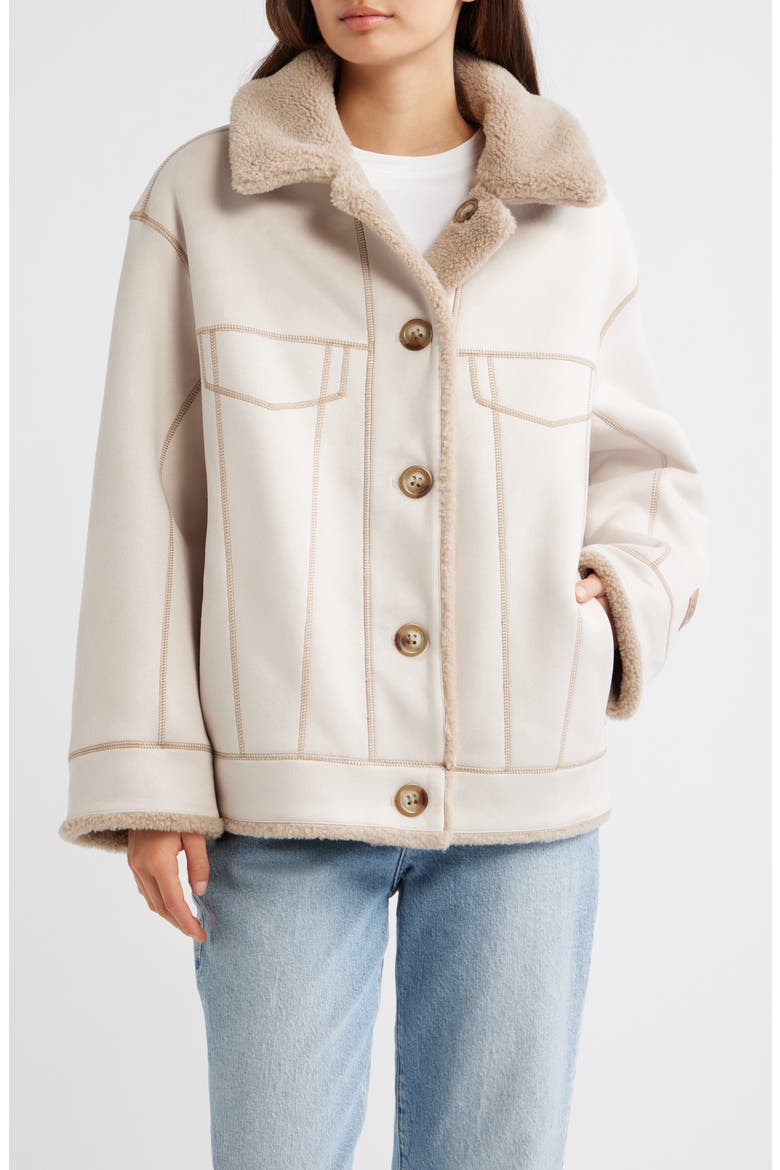 Frankie Reversible Faux Shearling Trucker Jacket, Main, color, BLUFF / OYSTER