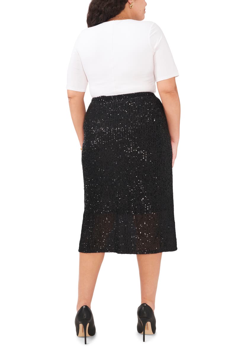 Vince Camuto Sequin Slit Hem Midi Skirt, Alternate, color, Rich Black