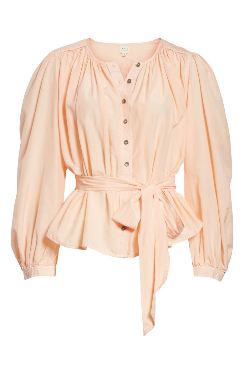 La Vie Rebecca Taylor Belted Cotton & Silk Top, Alternate, color, 