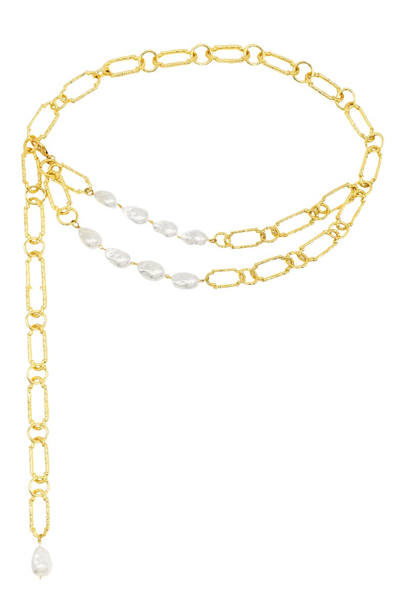 Mila Faux Pearl Chain Belt, Main, color, GOLD