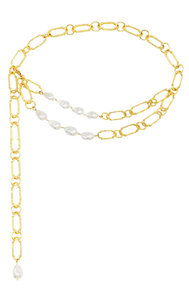 Petit Moments Mila Faux Pearl Chain Belt, Main, color, 