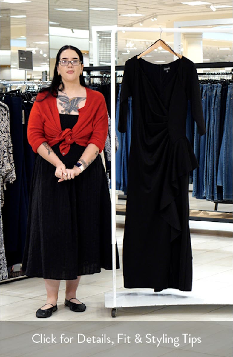 Ruched Scuba Knit Ruffle Gown, sales video thumbnail