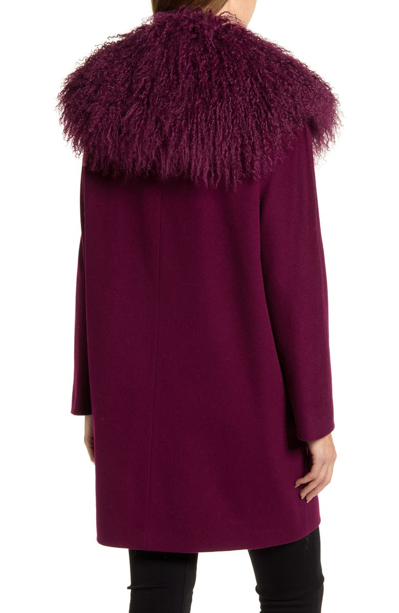 Fleurette Wool Coccon Coat with Genuine Lamb Fur Trim, Alternate, color, 