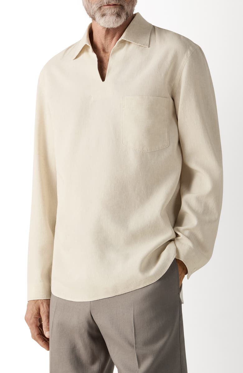 ZEGNA Long Sleeve Linen Polo, Main, color, Light Taupe