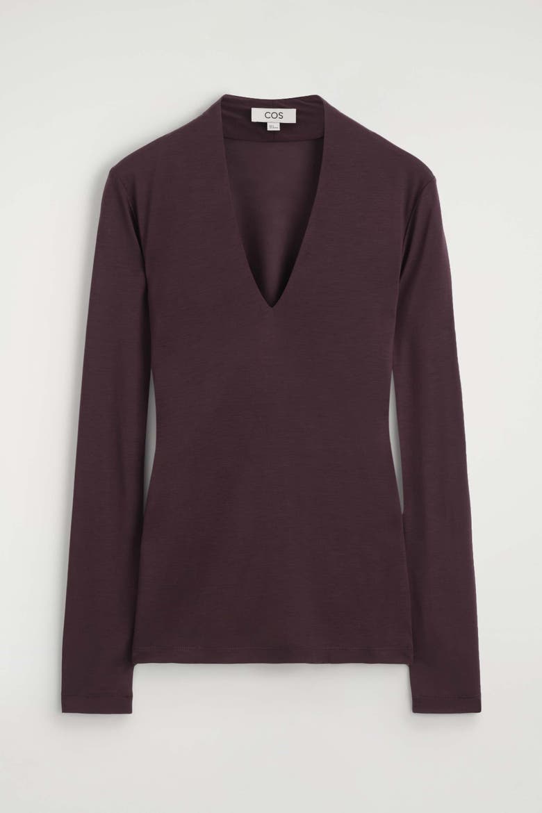 Draped Jersey V-neck Top, Alternate, color, BURGUNDY