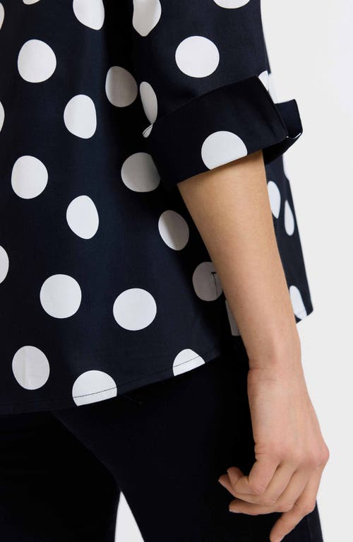 Foxcroft Agnes Dot Print Three-quarter Sleeve Popover Top In Blue