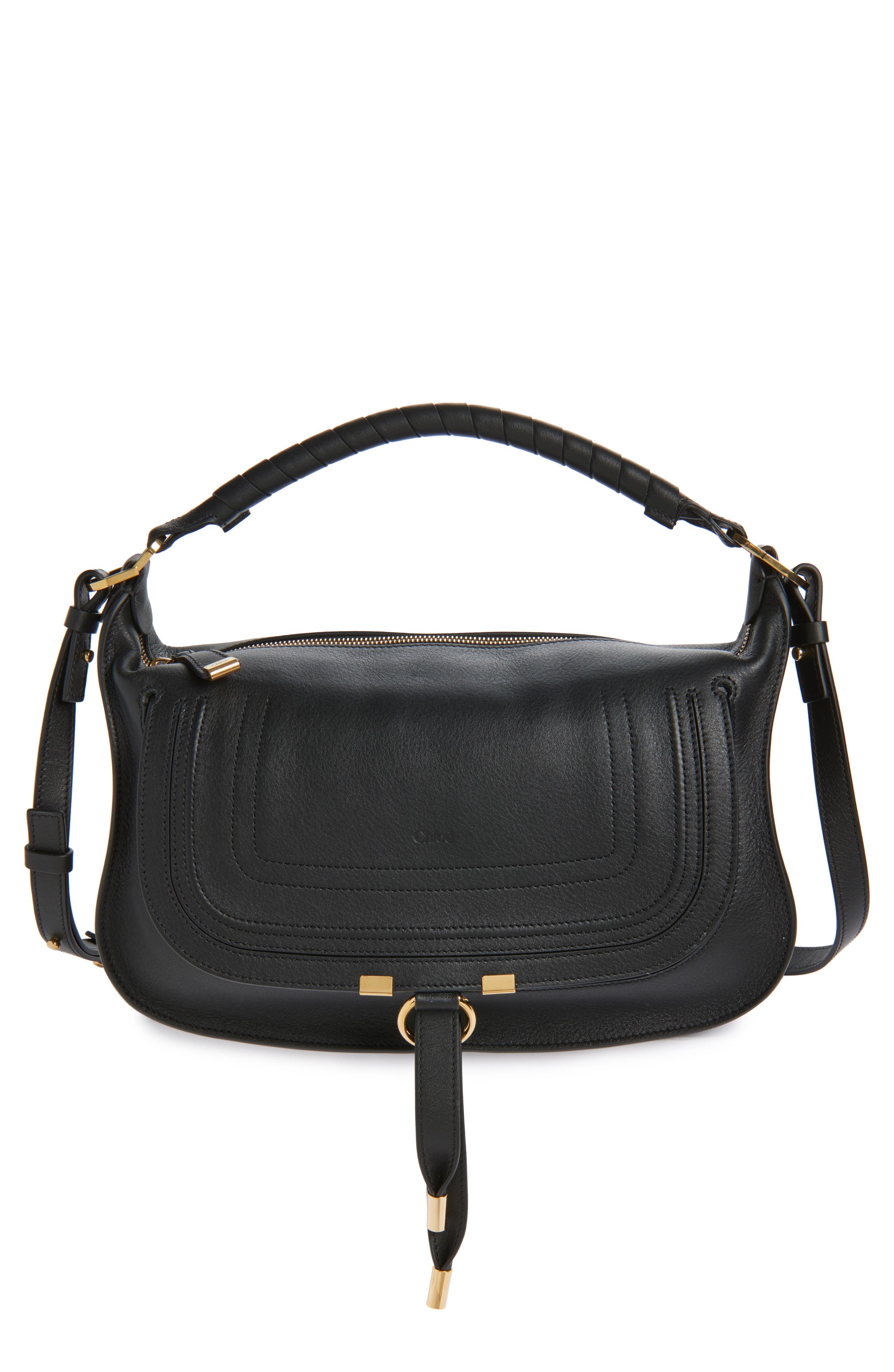 Chloé Small Marcie Leather Shoulder Bag, Main, color, Black