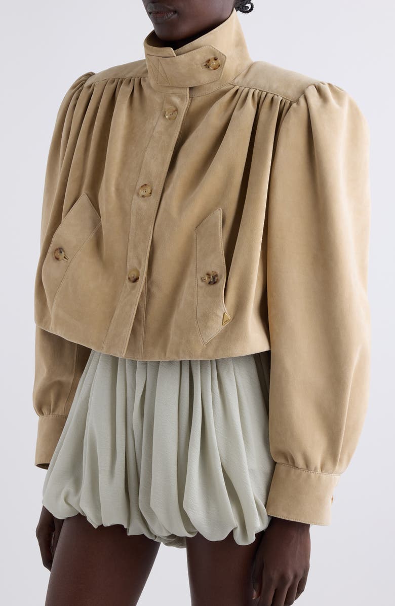 Chloé Puff Shoulder Suede Crop Jacket, Alternate, color, Blossom Beige
