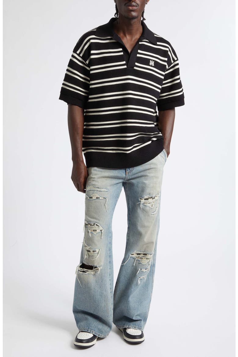 MA Stripe Polo Sweater, Alternate, color, BLACK