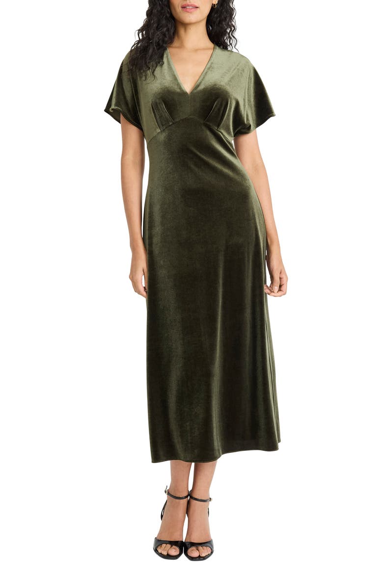 Deep V-Neck Velvet Midi Dress, Main, color, ROSIN
